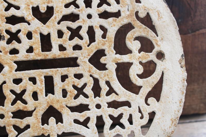 old cast iron grate, round circle register air vent cover antique vintage architectural