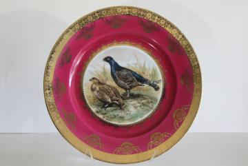 old china game birds plate with a pair of quail, Bavaria Germany vintage porcelain