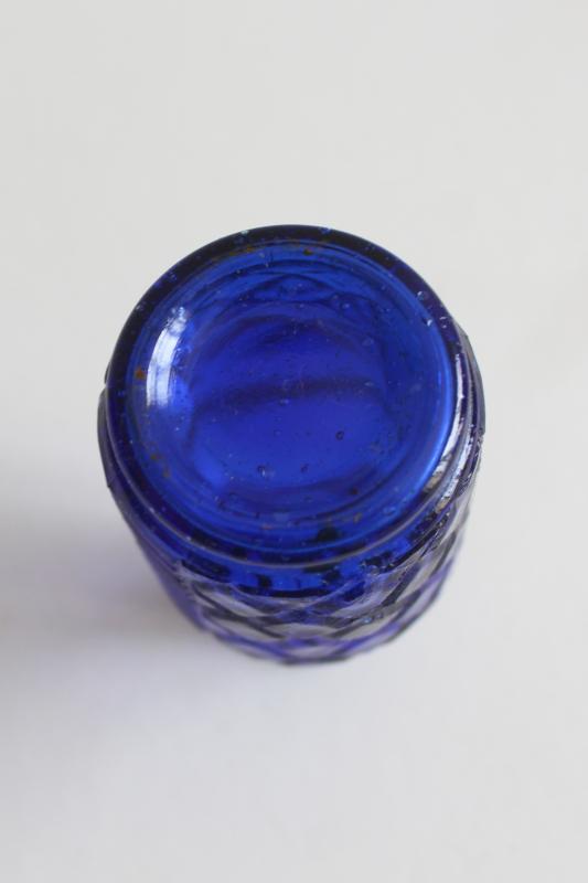 old cobalt blue glass bottle or castor set cruet, vintage pressed glass bottle & stopper