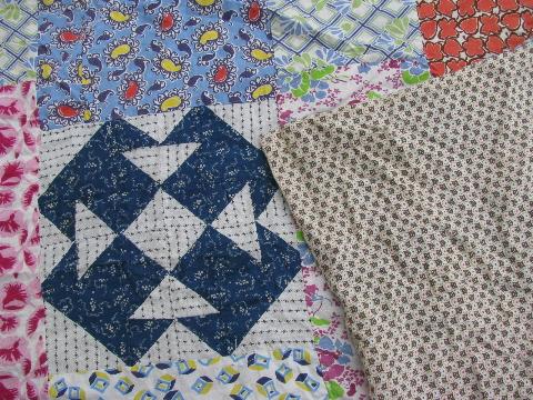 old cotton prints patchwork, vintage quilt feather bed tick covers