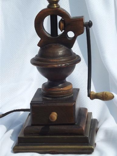 old country primitive coffee grinder lamp, original antiqued paper shade
