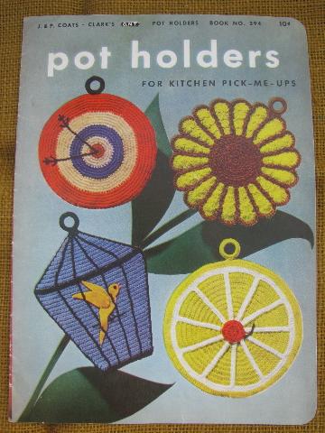 old crochet potholders pattern booklets lot,40s vintage pot holders