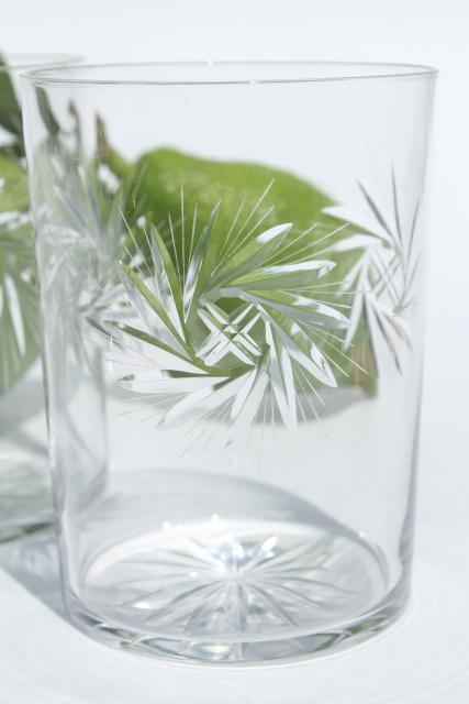 old cut crystal tumblers, pinwheel star pattern drinking glasses, vintage set of 6