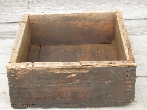 old dovetailed wood box, vintage packing crate for ammunition cartridges