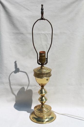 old embossed brass table lamp, small solid brass reading light 40s or 50s vintage 