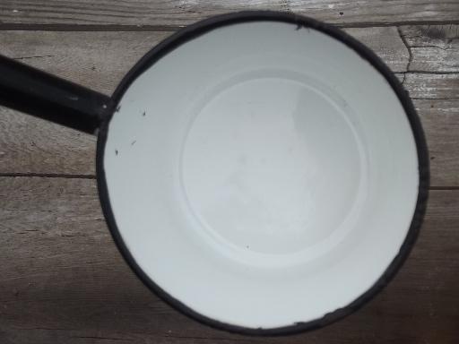 old enamelware dipper, vintage black & white kitchenware enamel ladle