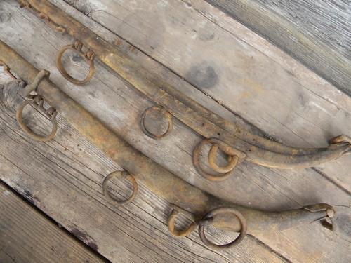 old farm primitive iron buggy horse harness hames w/brass knobs finials
