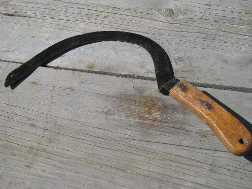old farm tools, vintage corn knife lot, village blacksmith sickle cutter blade