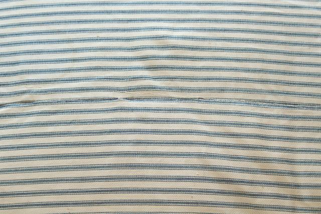old feather pillow w/ indigo blue striped cotton ticking, rustic primitive country farmhouse