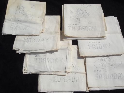 old floursack feed sack towels, kitchen angels days of the week to embroider