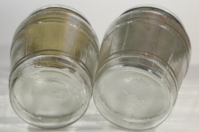 old glass barrel herring jars, primitive country vintage kitchen / pantry storage canisters