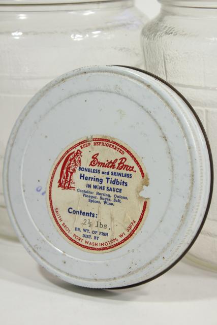 old glass barrel herring jars, primitive country vintage kitchen / pantry storage canisters
