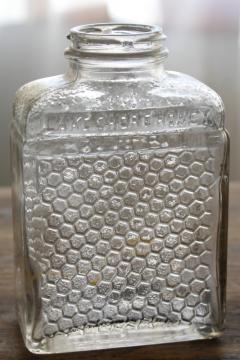 old glass bottle Lake Shore Honey embossed honeycomb texture, 1930s vintage