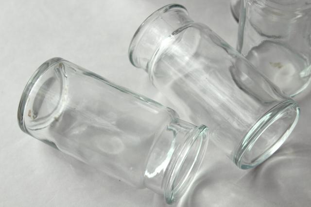 old glass bottle lot, vintage spice set jars or lab glassware pharmacy chemical bottles