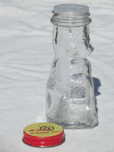 old glass honey bear jar, figural bottle savings bank / candy container