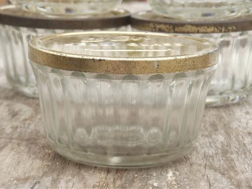 old glass jelly mold preserves jar lot, vintage jelly glasses w/ metal lids