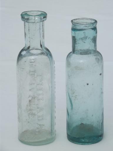 old glass medicine bottle lot, clear & aqua glass antique vintage bottles