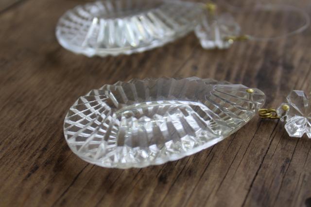 old glass teardrop prisms, chandelier or lamp lusters, large egg shaped cut crystal drops