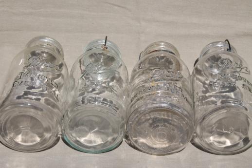 old glass two quart canning jars, vintage wire bail lid fruit jar canisters