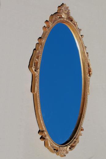 old gold rococo wall mirror, Syroco style plastic frame w/ oval glass