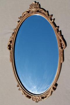 old gold rococo wall mirror, Syroco style plastic frame w/ oval glass