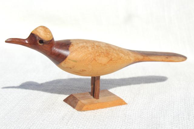 old hand carved wooden birds, wood sandpiper bird family, rustic beach ...