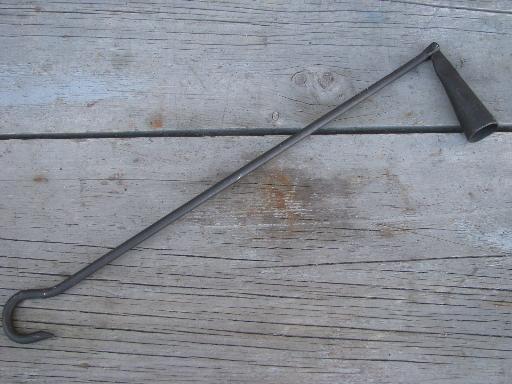 old hand forged wrought iron candle snuffer, long handle for chandelier