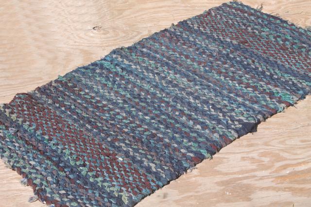 old hand woven twined rag rugs, farmhouse primitive vintage rug lot from Wisconsin farm estate