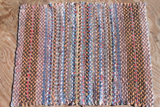 old hand woven twined rag rugs, farmhouse primitive vintage rug lot from Wisconsin farm estate