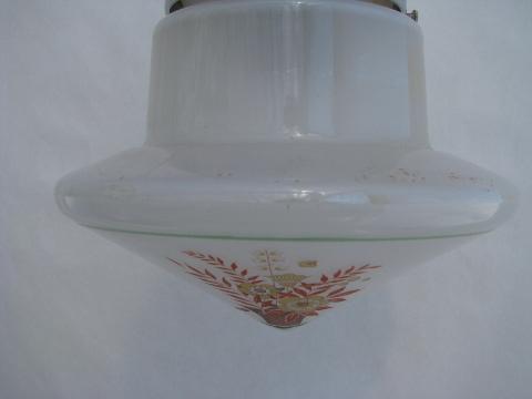 old hand-painted glass drop ceiling fixture light w/ fan collar lamp shade