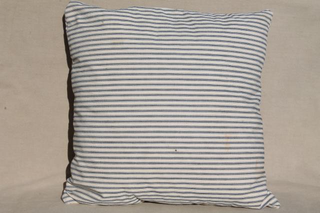 old indigo blue striped ticking pillows, square feather pillow vintage ...