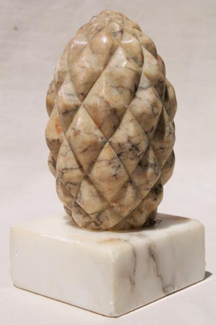 old marble finial, carved stone pinecone or pineapple door stop, vintage architectural ornament