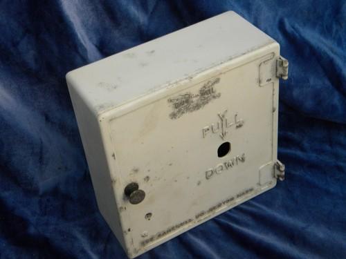 old metal industrial vintage Gamewell fire alarm wall box