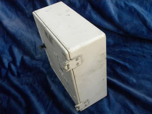 old metal industrial vintage Gamewell fire alarm wall box