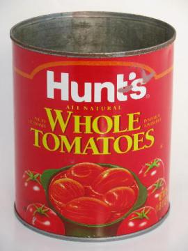 old metal litho print can from Hunt's tomatoes, flower pot or storage jar