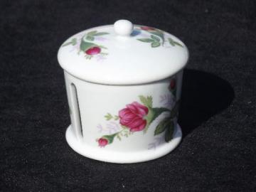 old moss rose china desk box for roll of stamps, postage stamp holder