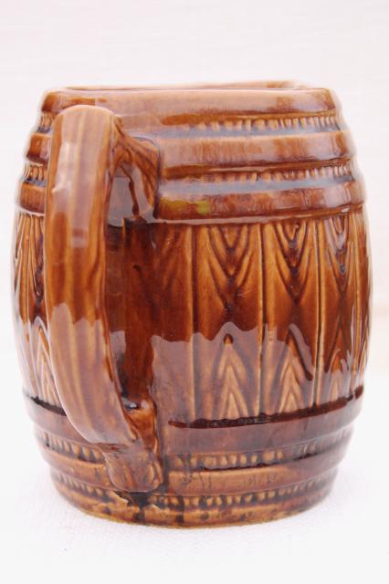 old oak barrel vintage stoneware pottery pitcher & beer stein mug