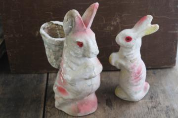 old papier mache Easter bunnies, paper candy containers, little bunny  rabbit w/ basket
