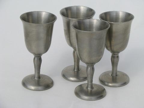 old pewter decanter bottle and tiny goblets, sherry glasses or liqueurs