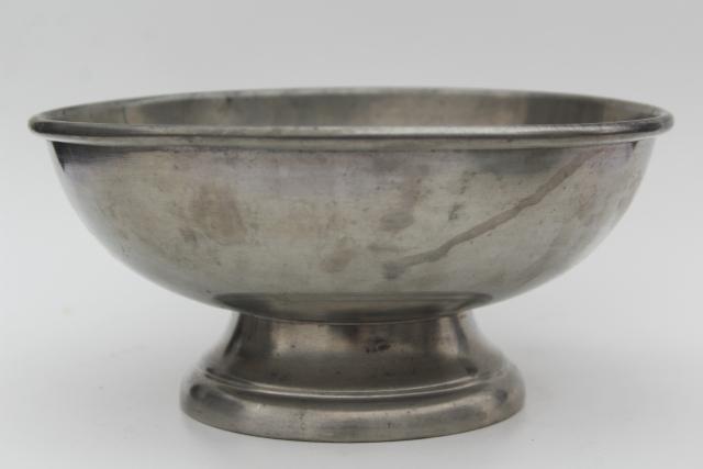 old pewter metal, traditional colonial fruit dish centerpiece bowl, vintage Standish mark