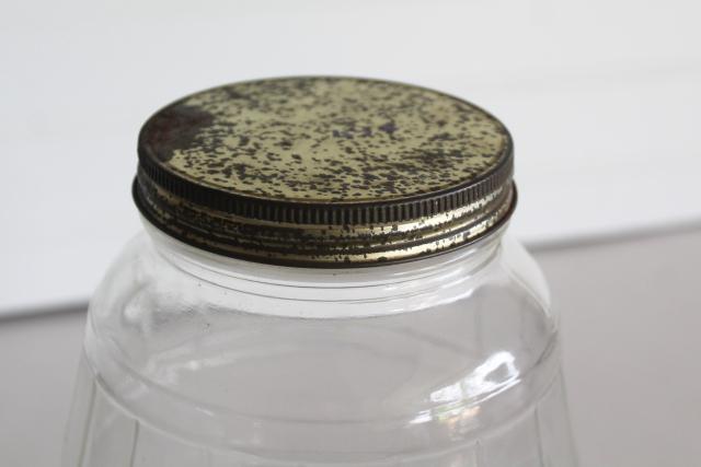 old pickle bottle, two quart barrel shaped jar w/ original vintage lid