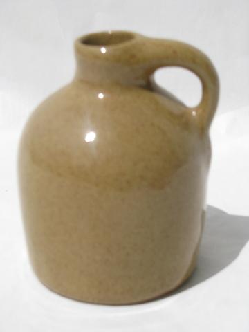 old pottery preserve crock jar, small jug bottle, vintage Bybee pottery