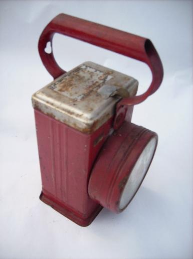 old red Burgess portable lantern flashlight, Freeport, IL