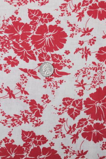 old red & white print cotton feed sack, authentic vintage fabric for quilting etc.