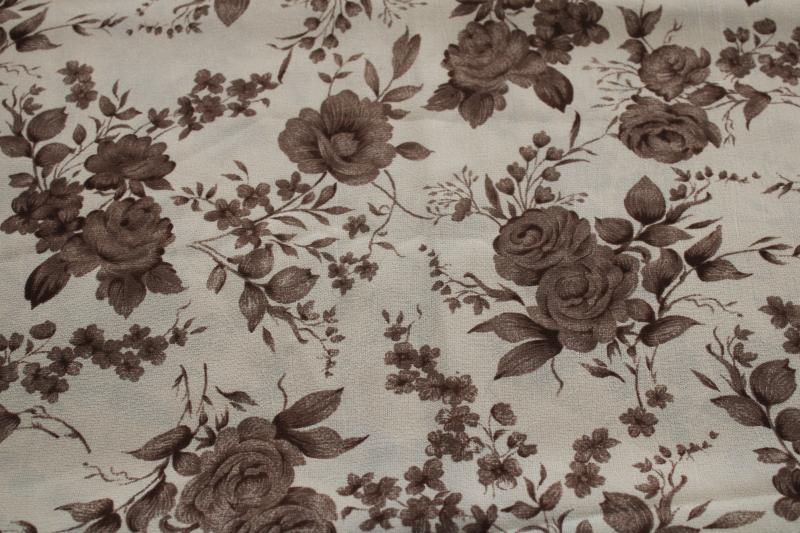 old roses floral sepia brown print poly georgette flowy crepe texture fabric