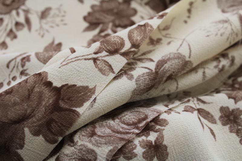 old roses floral sepia brown print poly georgette flowy crepe texture fabric