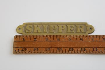 old solid brass SKIPPER name plate boat cabin door plaque, Nauticalia coastal decor