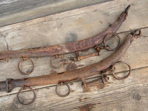 old steel horse harness collar hames brass ball knobs farm primitive