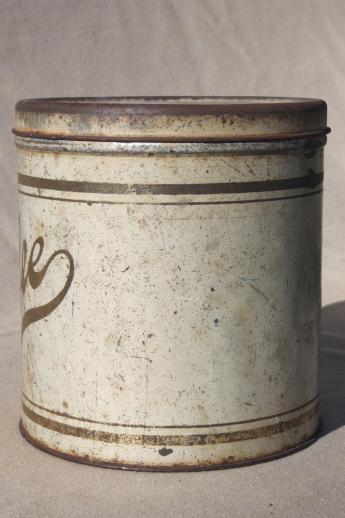 old stencil painted metal canister tin, hoosier vintage kitchen Coffee jar