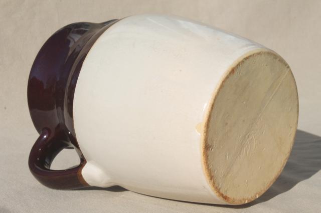 old stoneware milk pitcher, unmarked vintage brown band pottery jug
